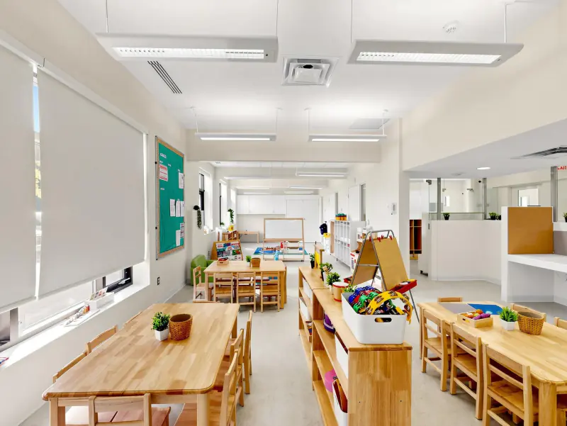 Long wooden tables so big projects can spread right out.